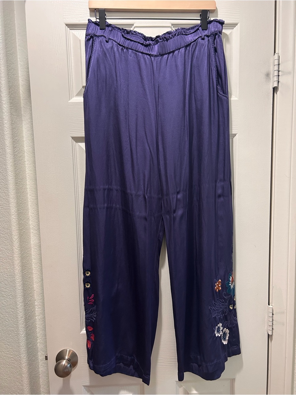 🌸🌺💙Johnny Was Didiana Paperbag Wide-Leg Embroidered Pants 🌸💜🌺